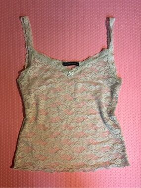 Delicate Lace Camisole Tank Top - Beige/Pink